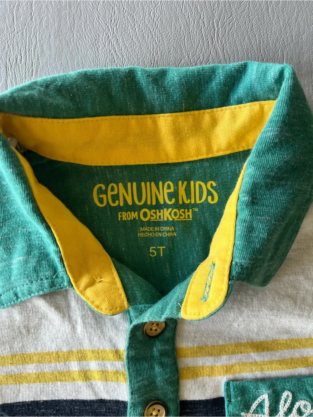 OshKosh B'gosh Green Striped Polo with Yellow & Navy Accents